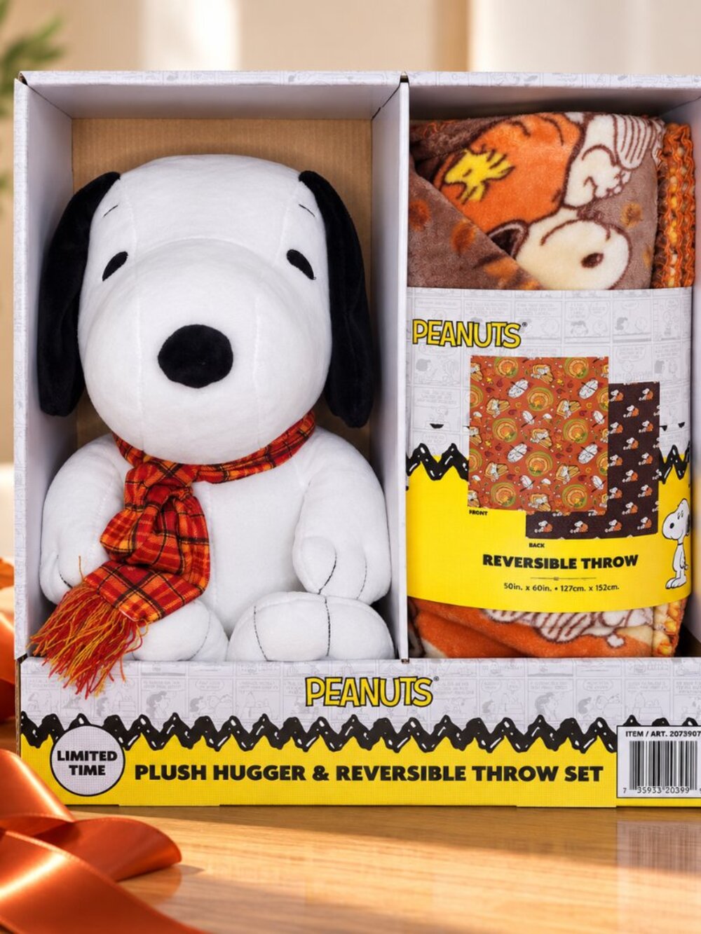 Snoopy Gift Set with Plush & Reversible Throw Blanket 50x60, Peanuts Fall Decor